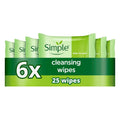 Simple Biodegradable Cleansing Face Wipes for Sensitive Skin - 6x25 Pack