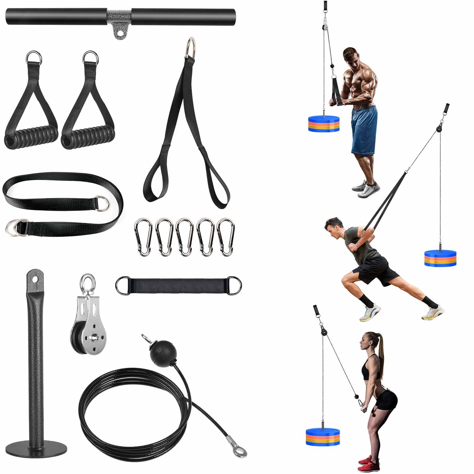 Lyndwin 3-in-1 Cable Pulley System Home Gym with Tricep Rope & Bar