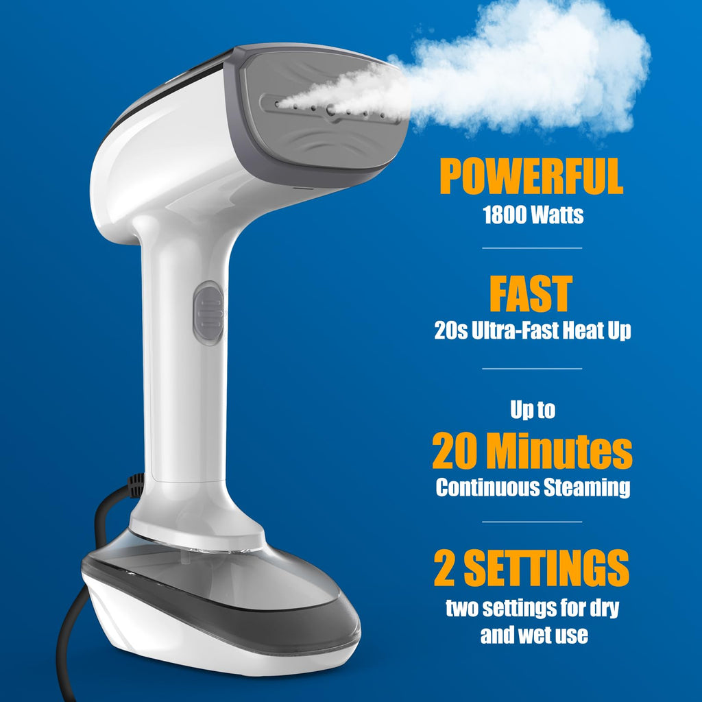 Jolof Store Handheld Fabric Steamer – 1800W Ceramic Plate Iron, White