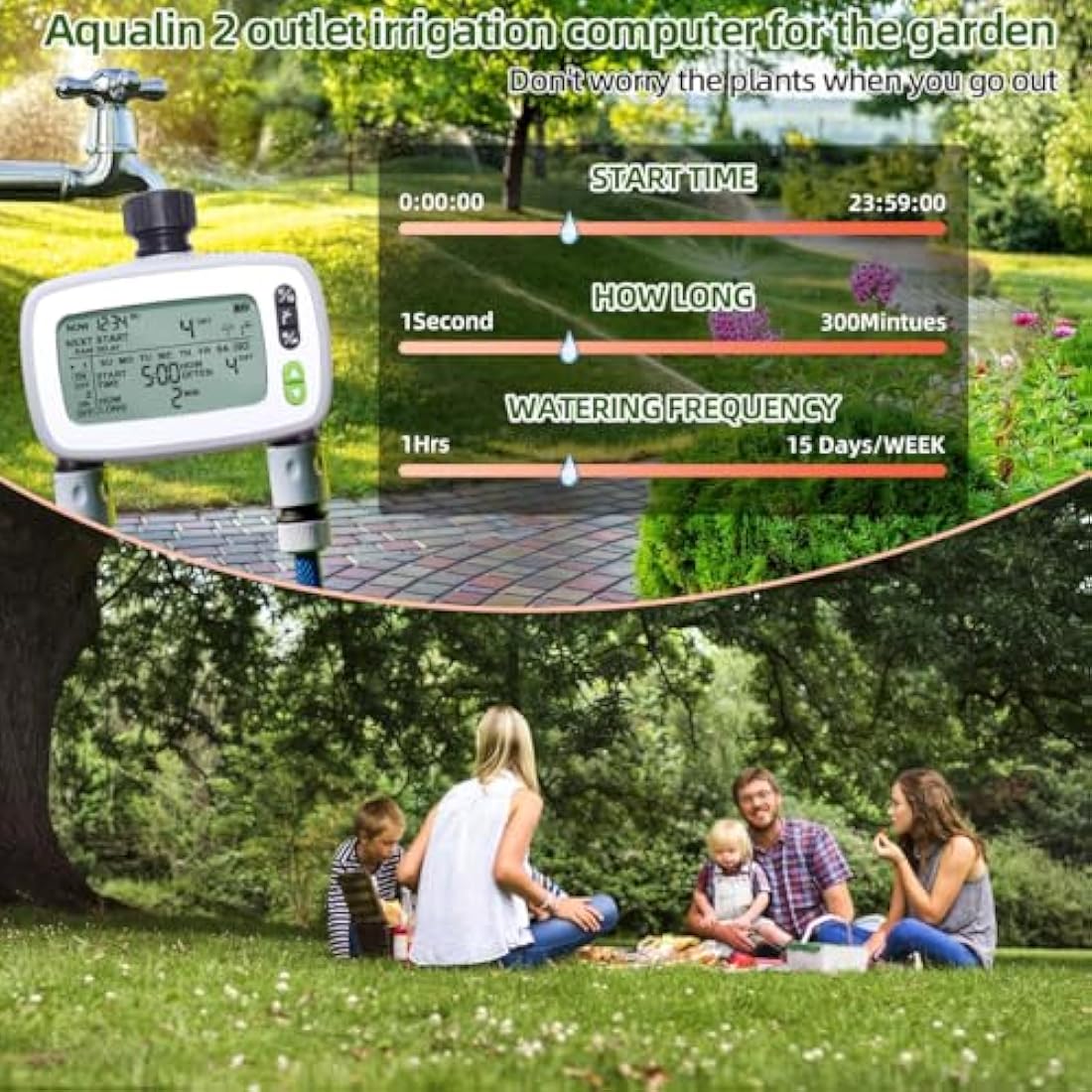 Aqualin 2-Zone Irrigation Water Hose Timer with Large FSTN LCD Screen