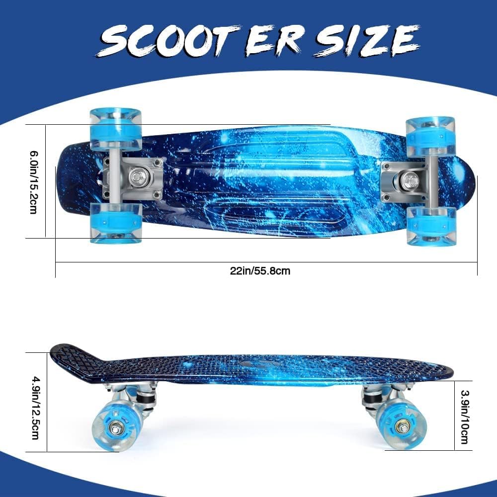 BELEEV 22 Inch Cruiser Skateboard with LED Light Up Wheels for Beginners