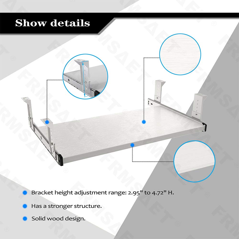 FRMSAET Under Desk Wood Keyboard Tray – Adjustable Height Sliding Drawer
