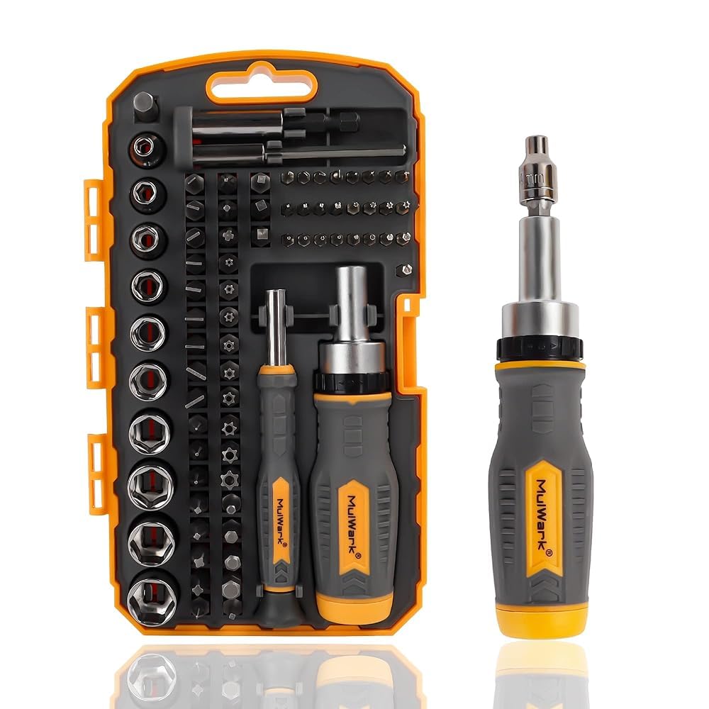 MULWARK 77-Piece Ratcheting Screwdriver Bit Set & Socket Kit with Case