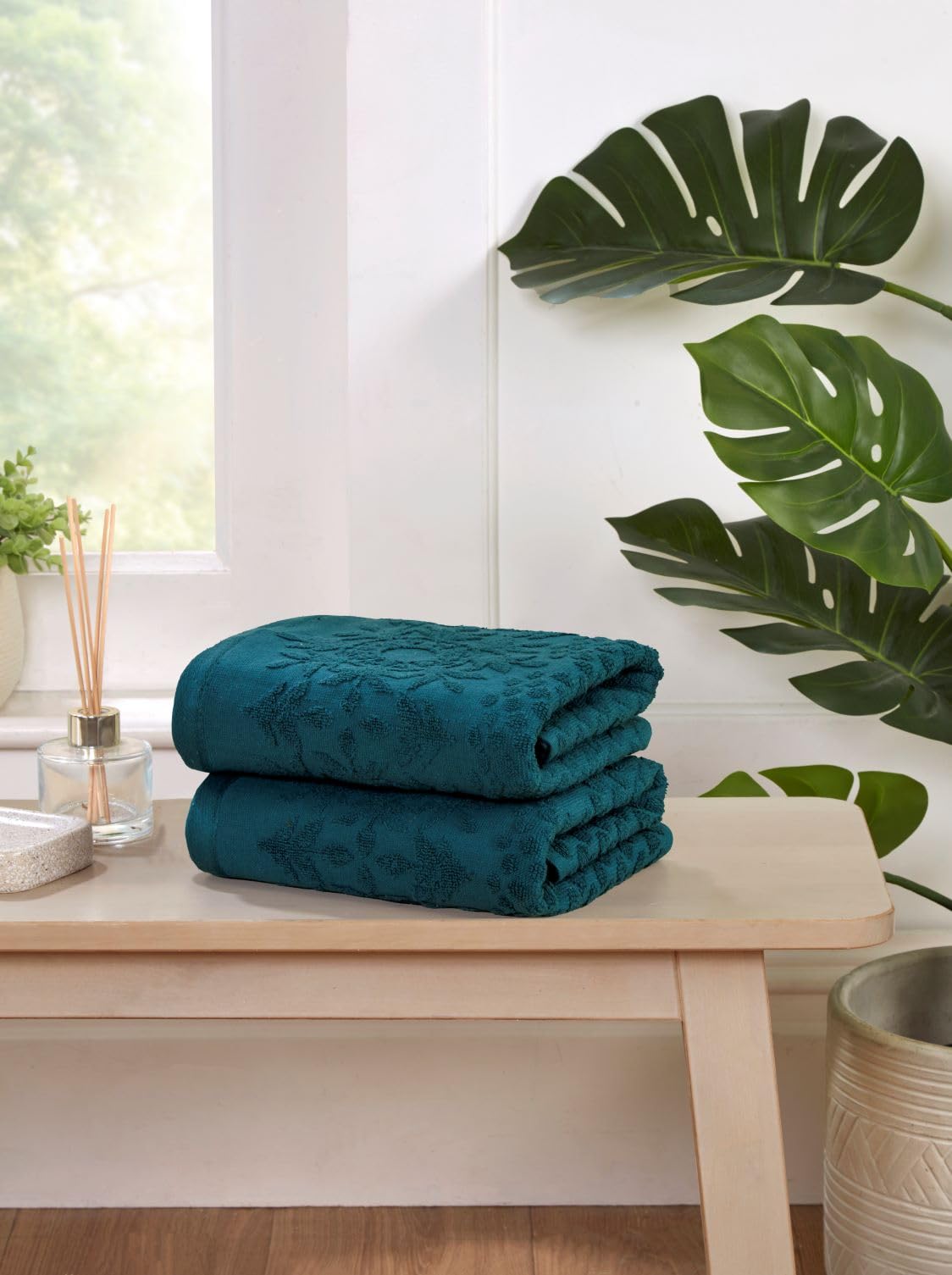 Rapport Home 2-Pack Versailles Jacquard Hand Towels | 50x85cm 100% Cotton 500GSM | Absorbent & Soft Bathroom Towel Set | Oeko-Tex Certified Lagoon - image 2