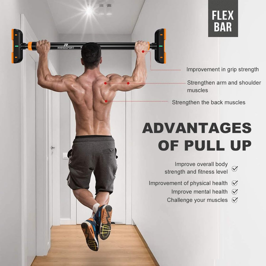 RHINOSPORT Door Pull Up Bar | No-Drill Chin Up Bar for Home Gym (69-92cm)