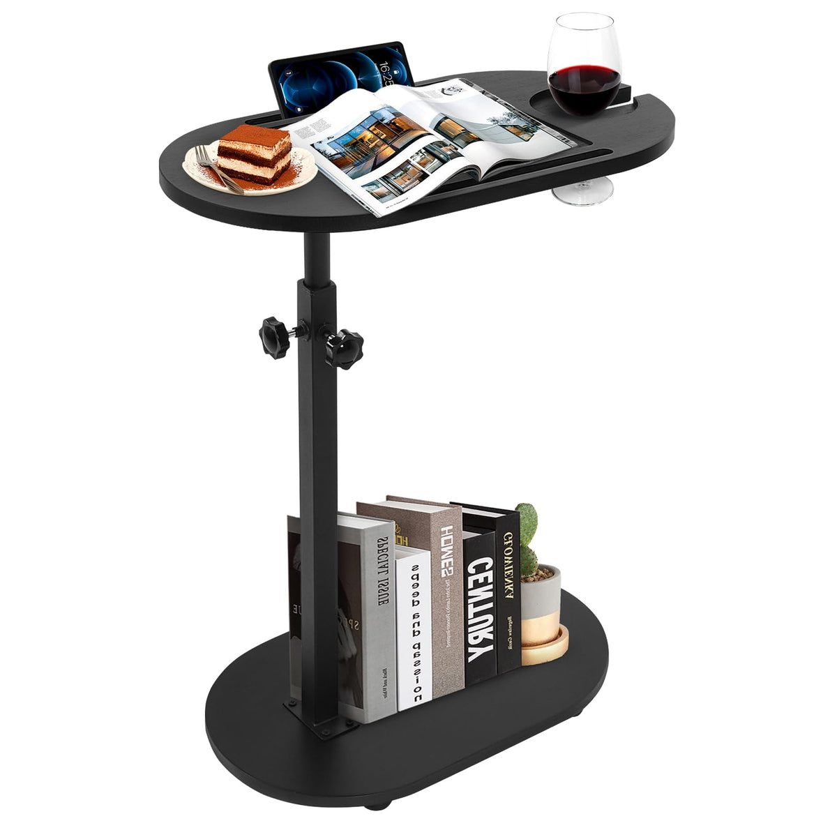 C Shaped End Table with Adjustable Height and Rotating Top - image 1