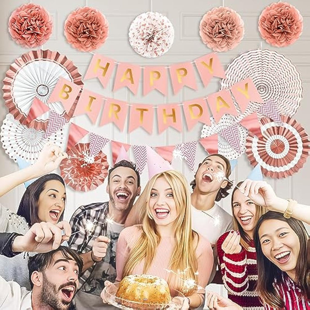 Wonsta Rose Gold Reusable Birthday Decorations Kit – Eco-Friendly Party Set