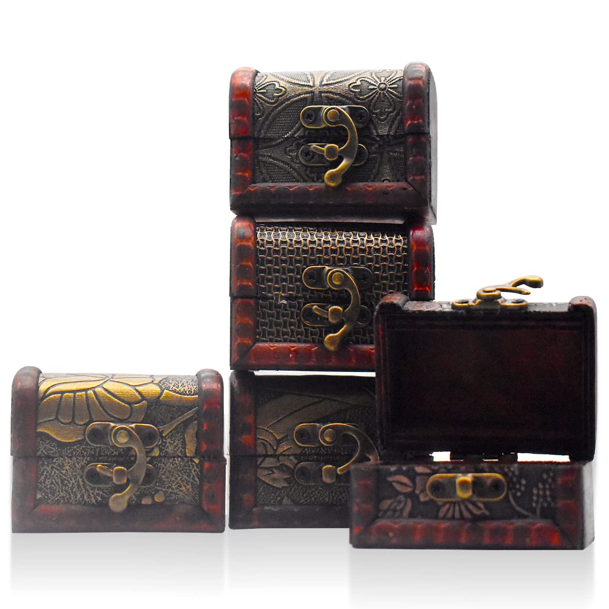 Forreen Vintage Wooden Treasure Chests | 5-Piece Antique Jewelry Box Set