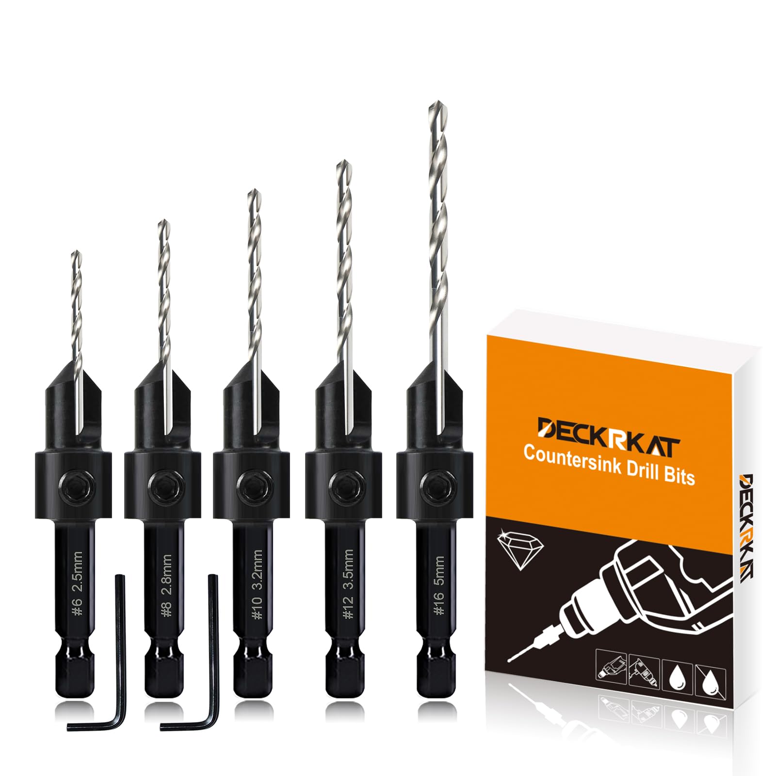 Jolof Store 5-Pack Woodworking Countersink Drill Bit Set for #6-16 Screws