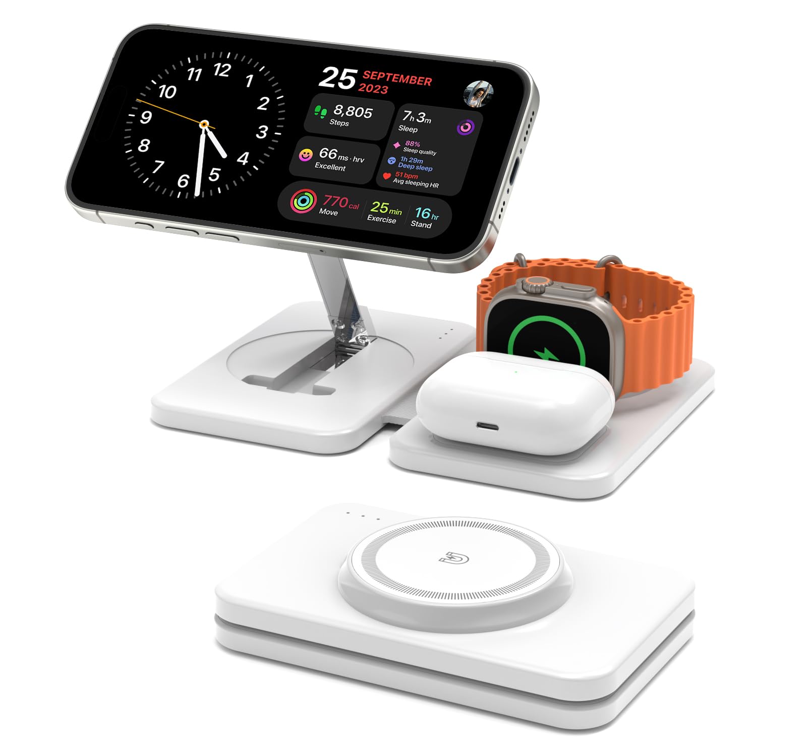 GEEKERA 3-in-1 Magnetic Wireless Charging Station for iPhone & Apple Watch