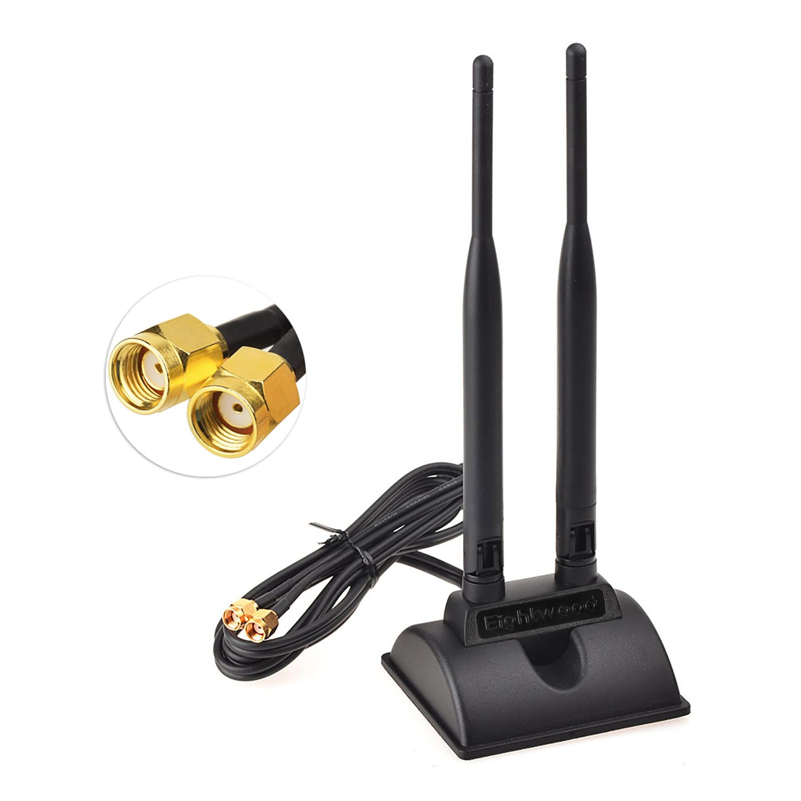 Eightwood Dual Band WiFi Antenna - 6dBi Magnetic Base RP-SMA Adapter