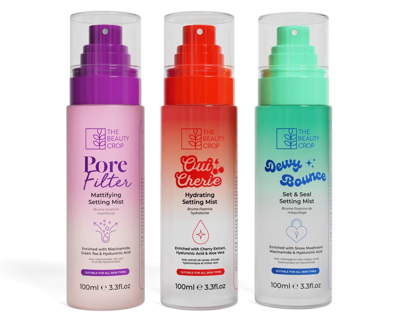 The Beauty Crop Setting Mist Trio | Hydrating & Mattifying Spray Set