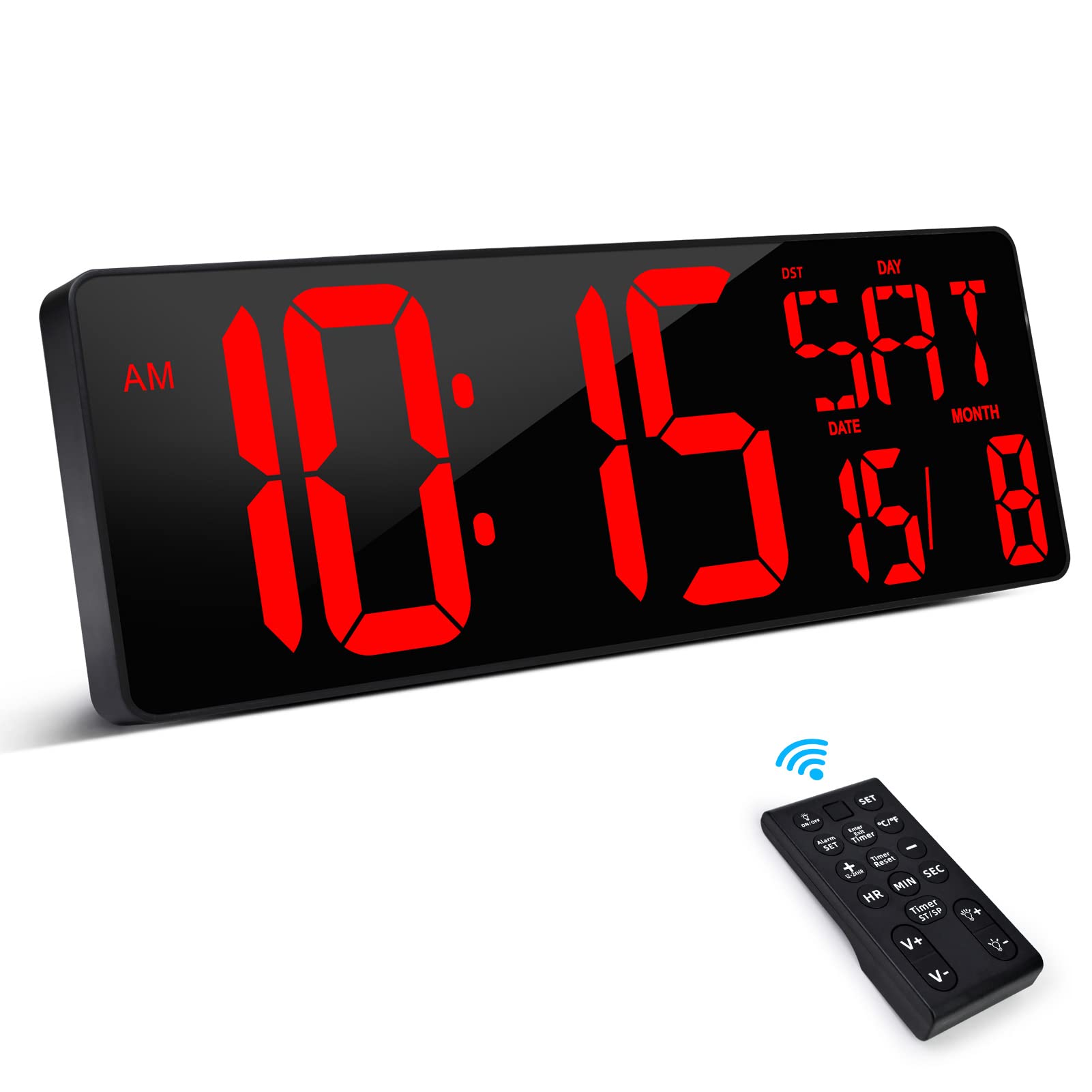 XREXS 16.5 Inch Digital Wall Clock | LED Large Display with Remote Control