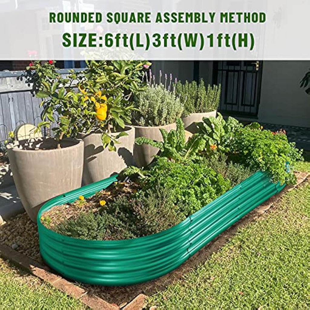 Land Guard Galvanized Metal Raised Garden Bed, 6x3x1ft Green Planter