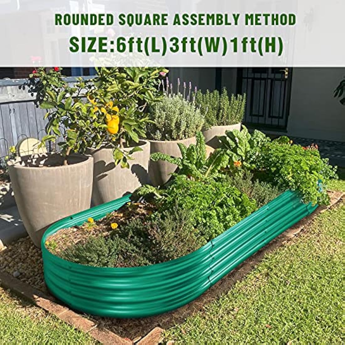 Land Guard Galvanized Metal Raised Garden Bed, 6x3x1ft Green Planter