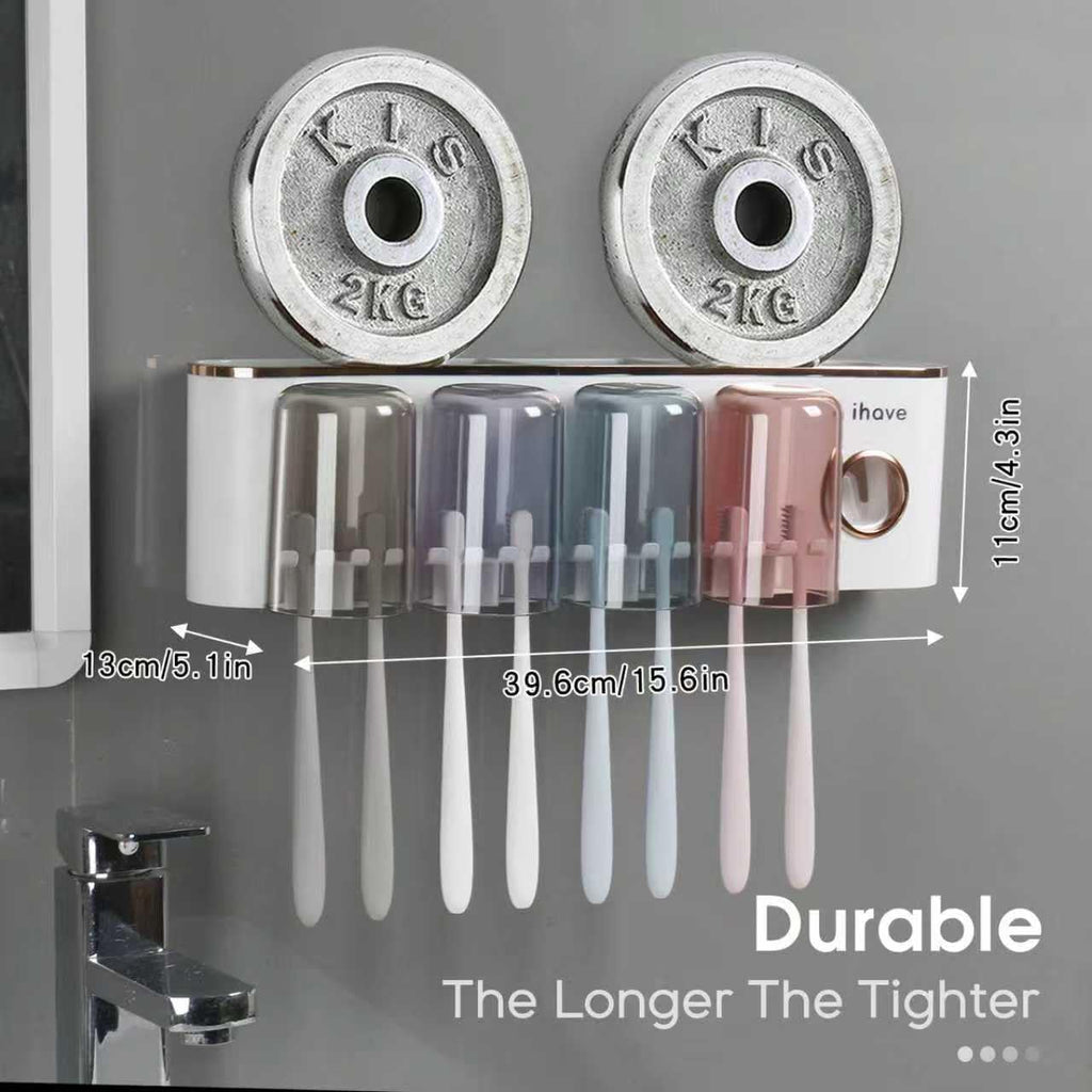 iHave Wall Mounted Toothbrush Holders with Toothpaste Dispenser, Featuring 4 Cups
