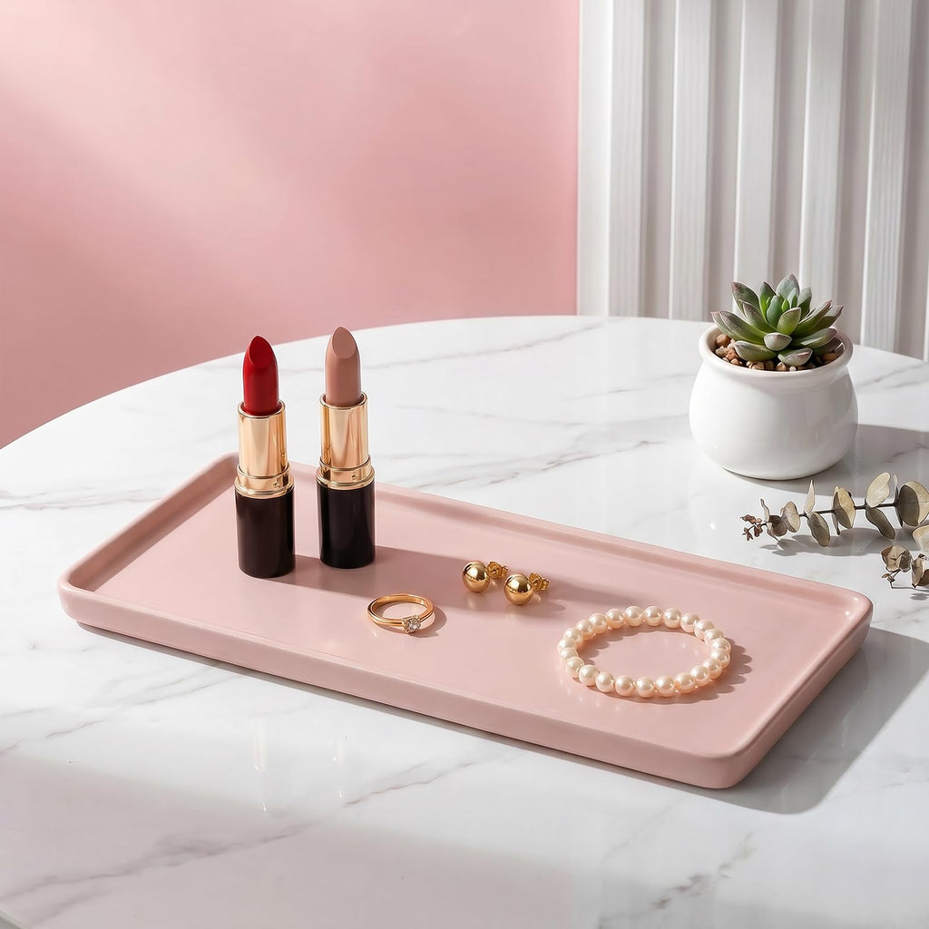 Ceramic Vanity Tray,20.5x9.5x1.2cm Cosmetics Tray,Rectangular Decorative Trinket Dish for coffee, perfume - image 2