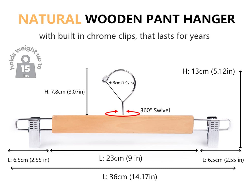 Amber Home 10pcs Wooden Trousers Hangers, Wood Skirts Hangers, Natural - image 2