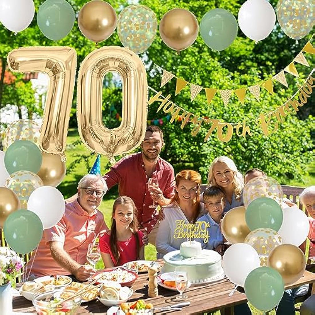 70th Birthday Decorations - Sage Green and Gold Balloon Kit
