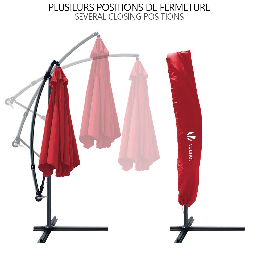 VOUNOT 3m Cantilever Garden Parasol – Tilting Banana Patio Umbrella, Red