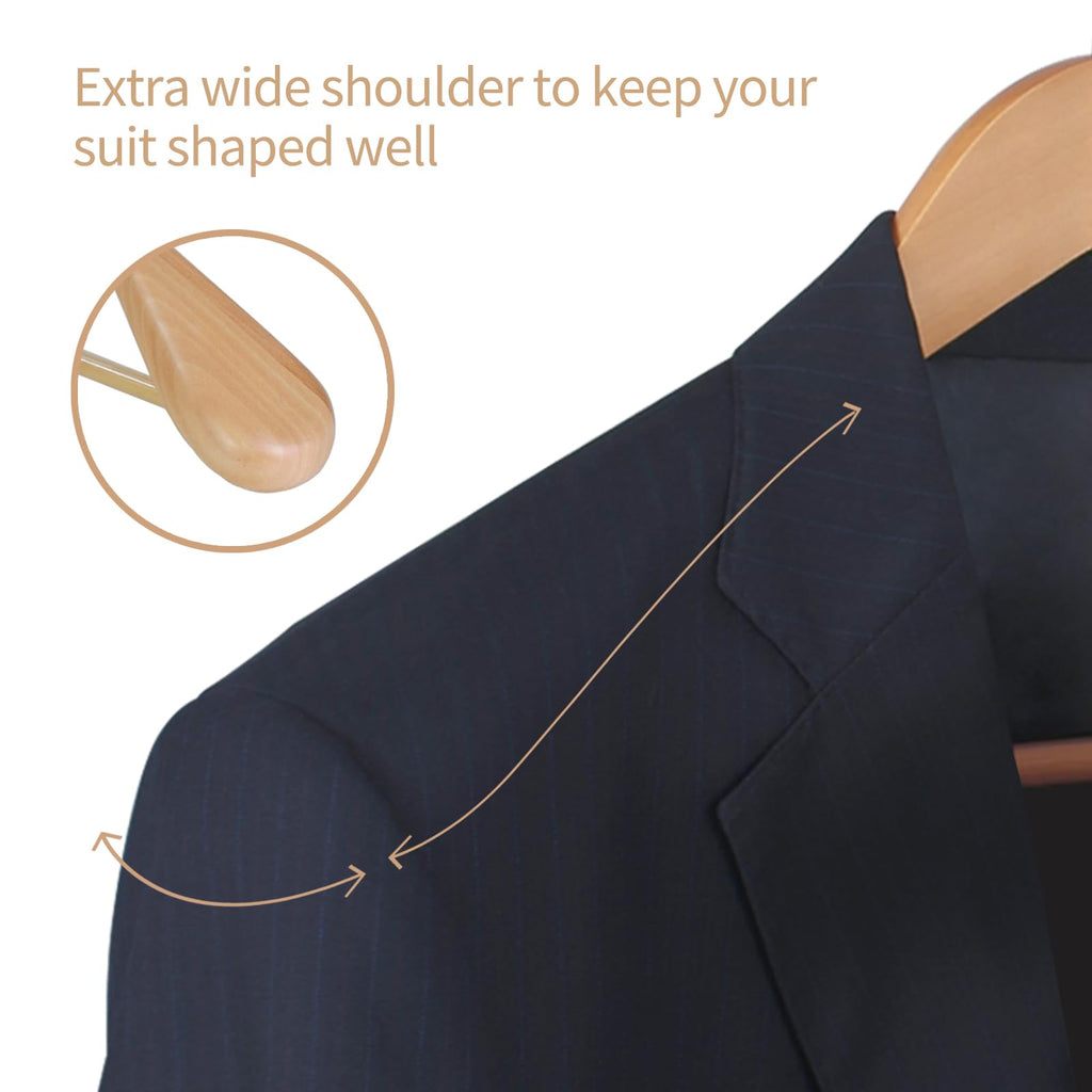Hangerman Natural Wooden Suit Hangers | Wide Shoulder 10-Pack