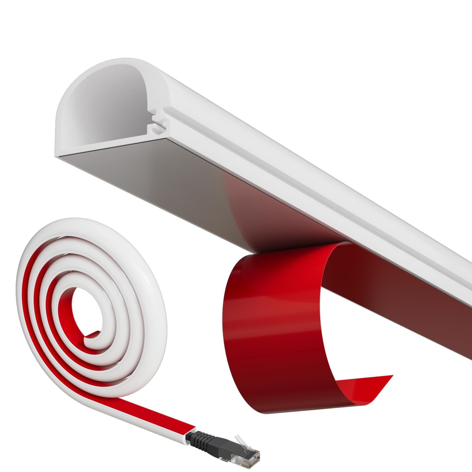 Conwang Mini White Cable Trunking – Self Adhesive Wire Hider, 3m