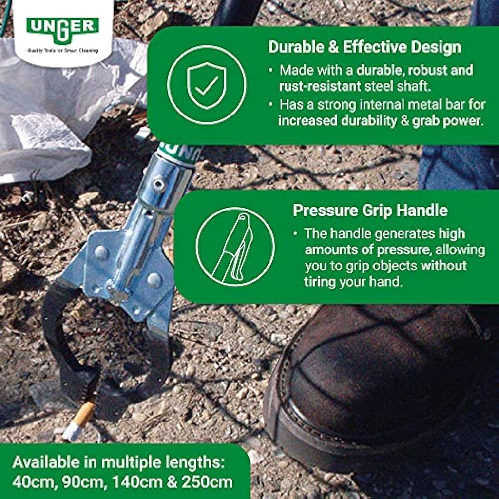 UNGER NiftyNabber Pro Heavy Duty Litter Picker – Steel Reacher Grabber