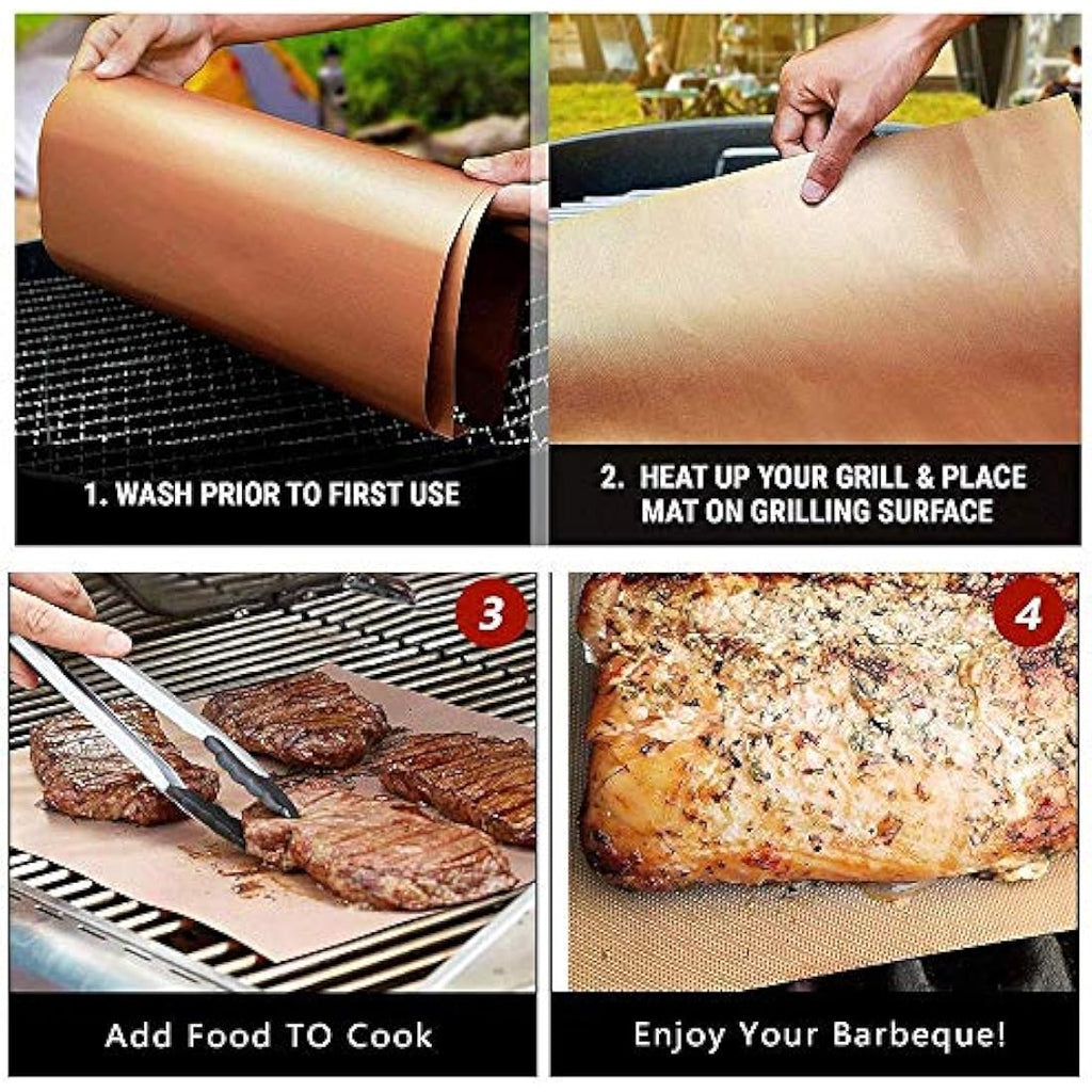 JOKBEN Copper Grill Mat 5-Pack | Heavy Duty Non-Stick Reusable BBQ Mats