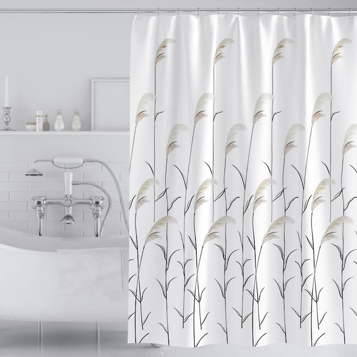 Tennove Plants Reed Shower Curtain | 180x200cm Waterproof Polyester