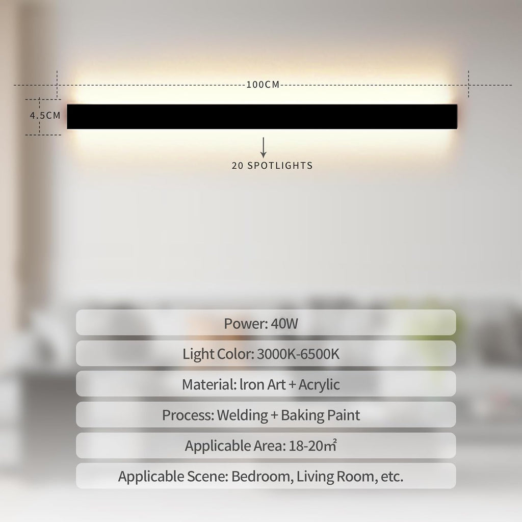 SUCIKORIO LED Wall Light – 100cm Dimmable Smart Strip Sconce | Black