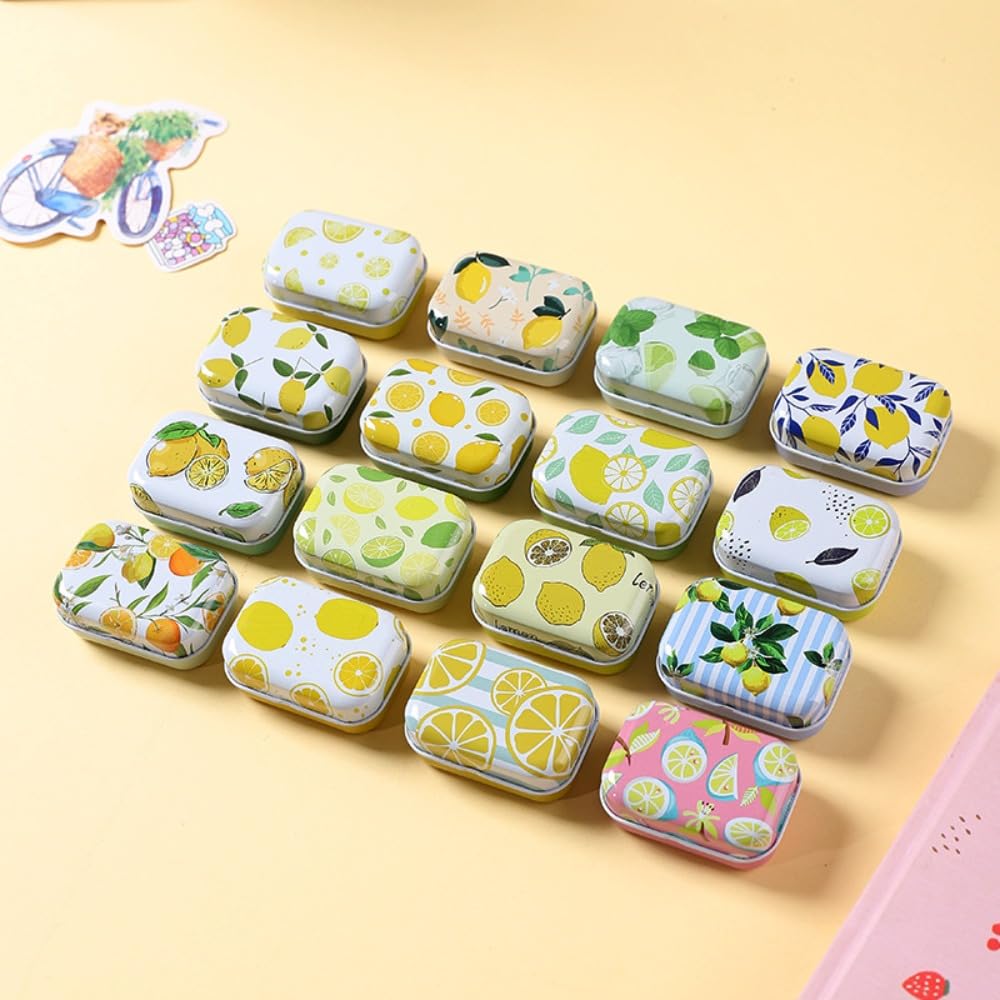 CCUUHJ 8 Pack Rectangular Small Metal Hinged Tins - Empty, Basic Necessities Tins for Candies, Jewelry - 6X4X2.5 CM Lemon - image 3