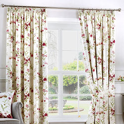 Fusion Jeannie Red Floral Cotton Pencil Pleat Curtains – 229 x 183cm