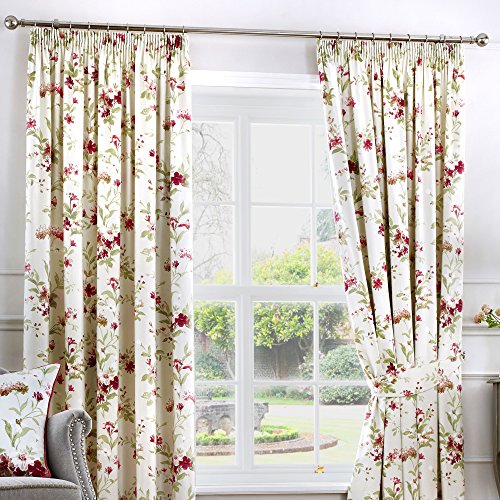 Fusion Jeannie Red Floral Cotton Pencil Pleat Curtains – 229 x 183cm