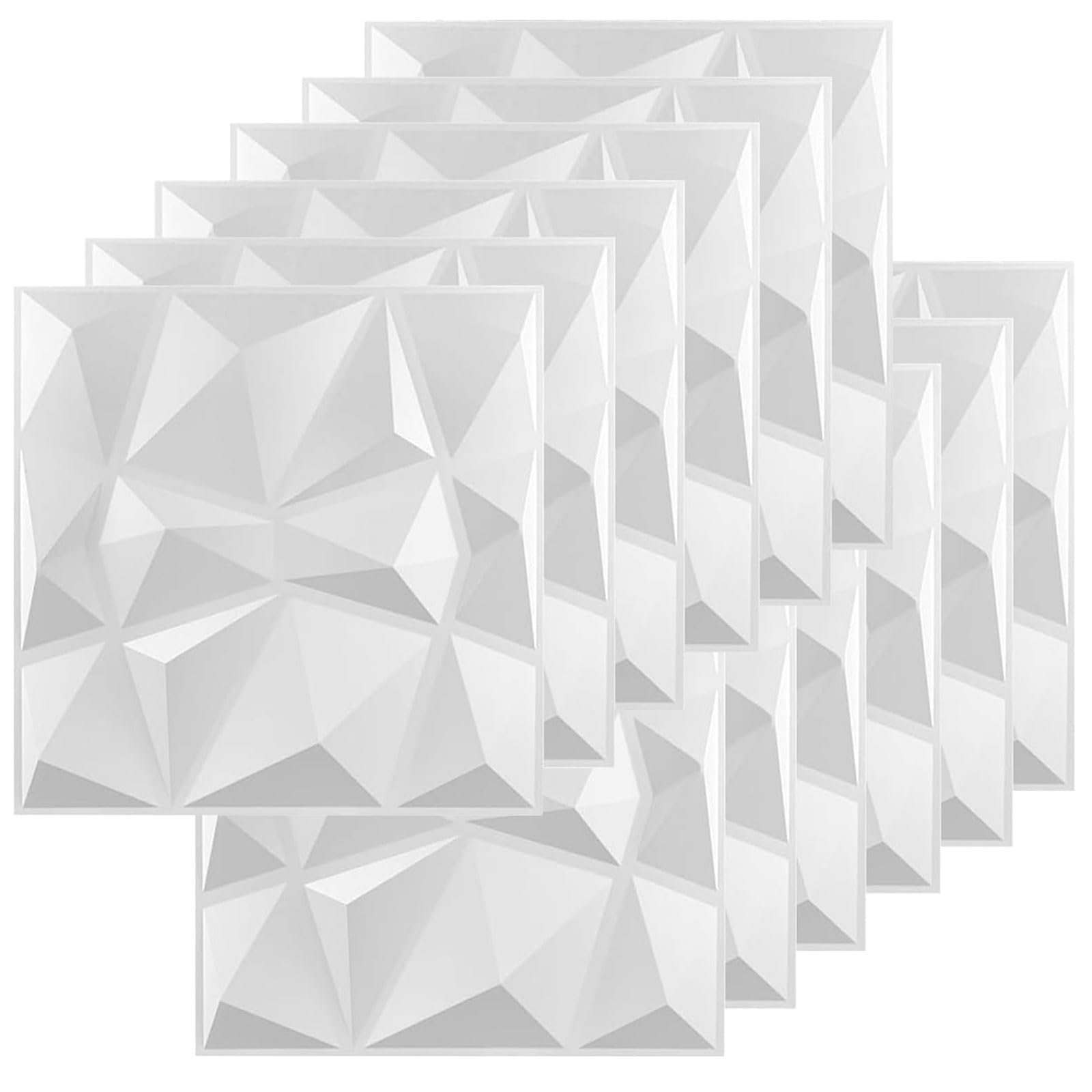3D Wall Panels - 12 Pcs White PVC Ceiling Cladding, 12x12"