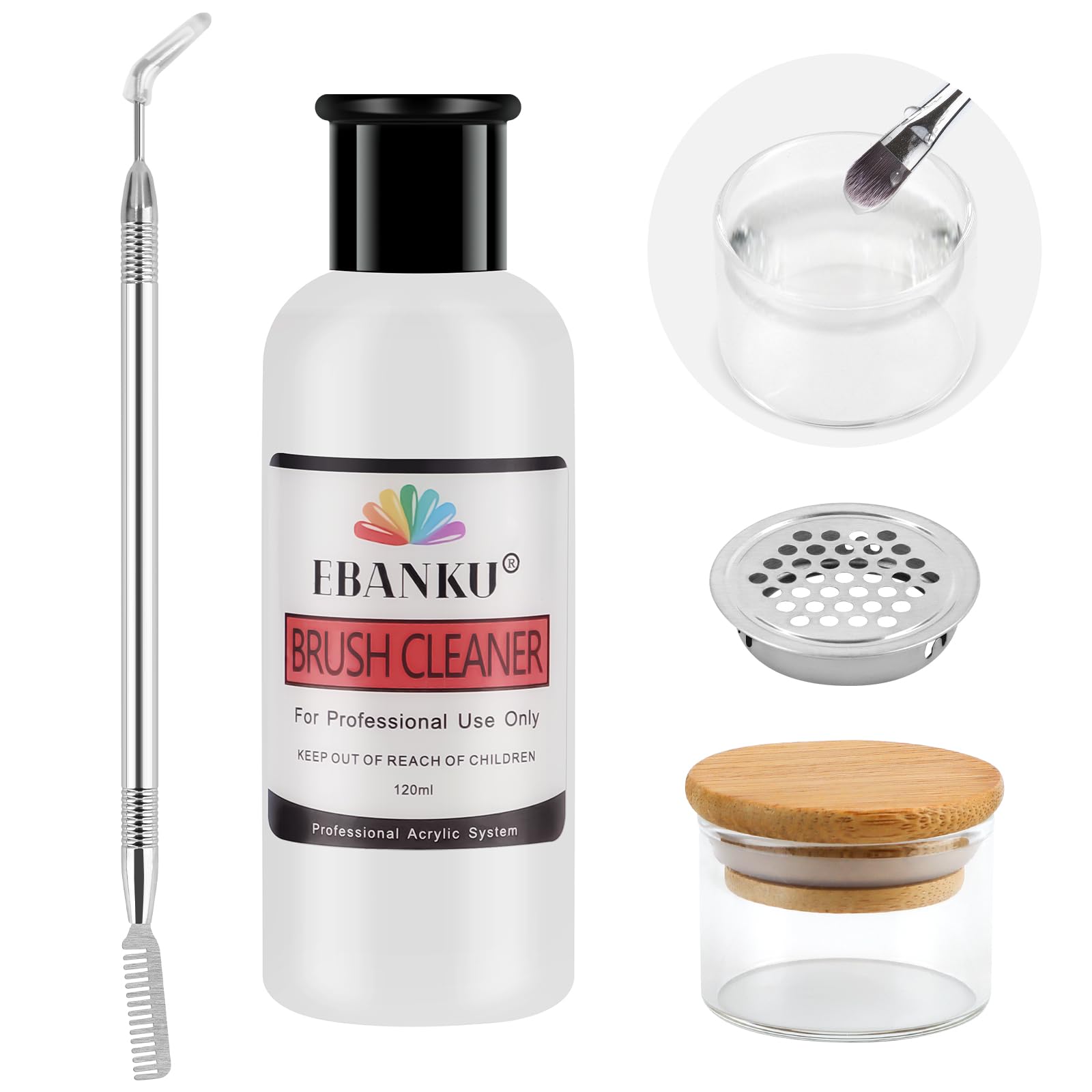 EBANKU 120ml Acrylic Nail Brush Cleaner & Conditioner Set with Glass Cup