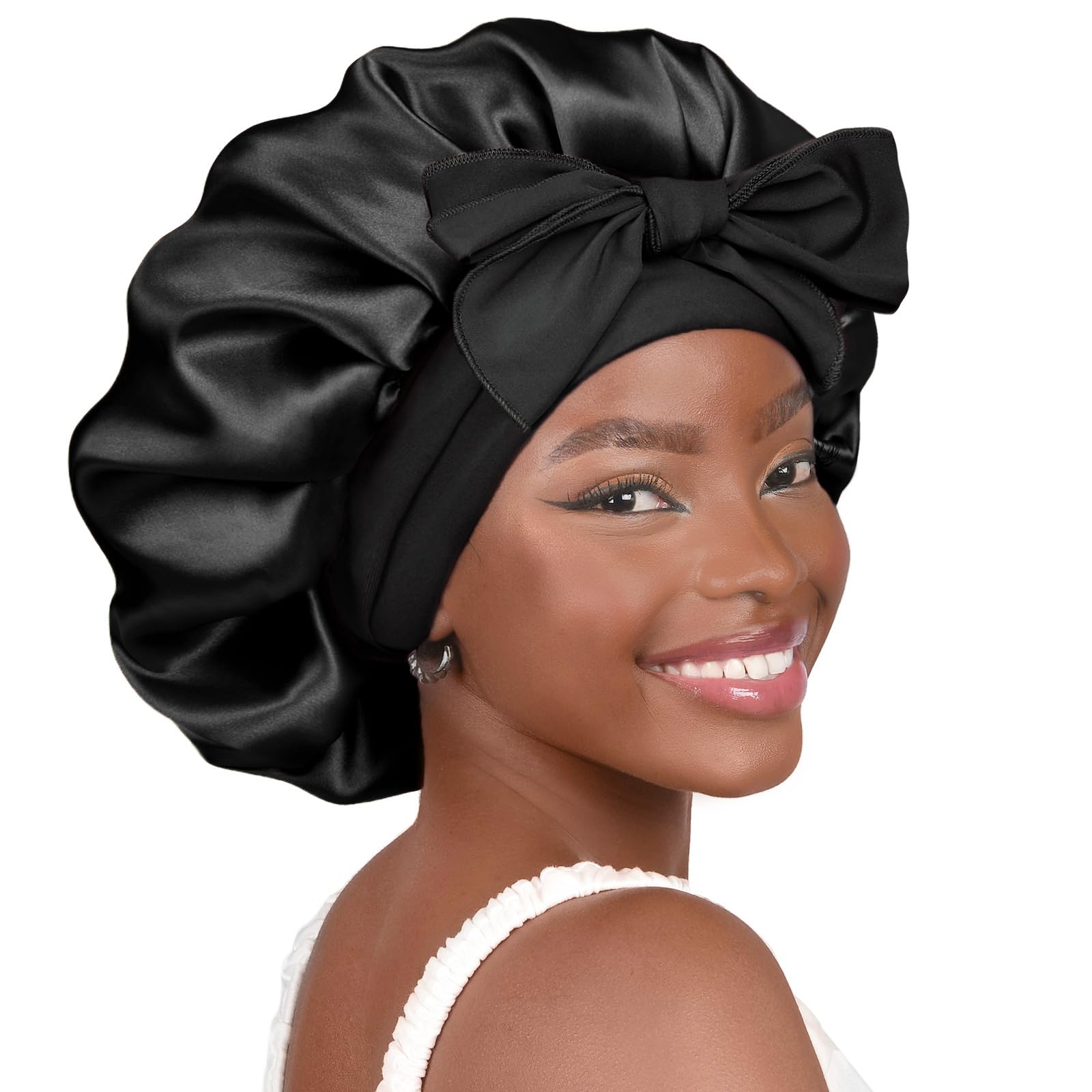 YANIBEST Silk Satin Bonnet for Sleeping - Double Layer Hair Wrap, Black