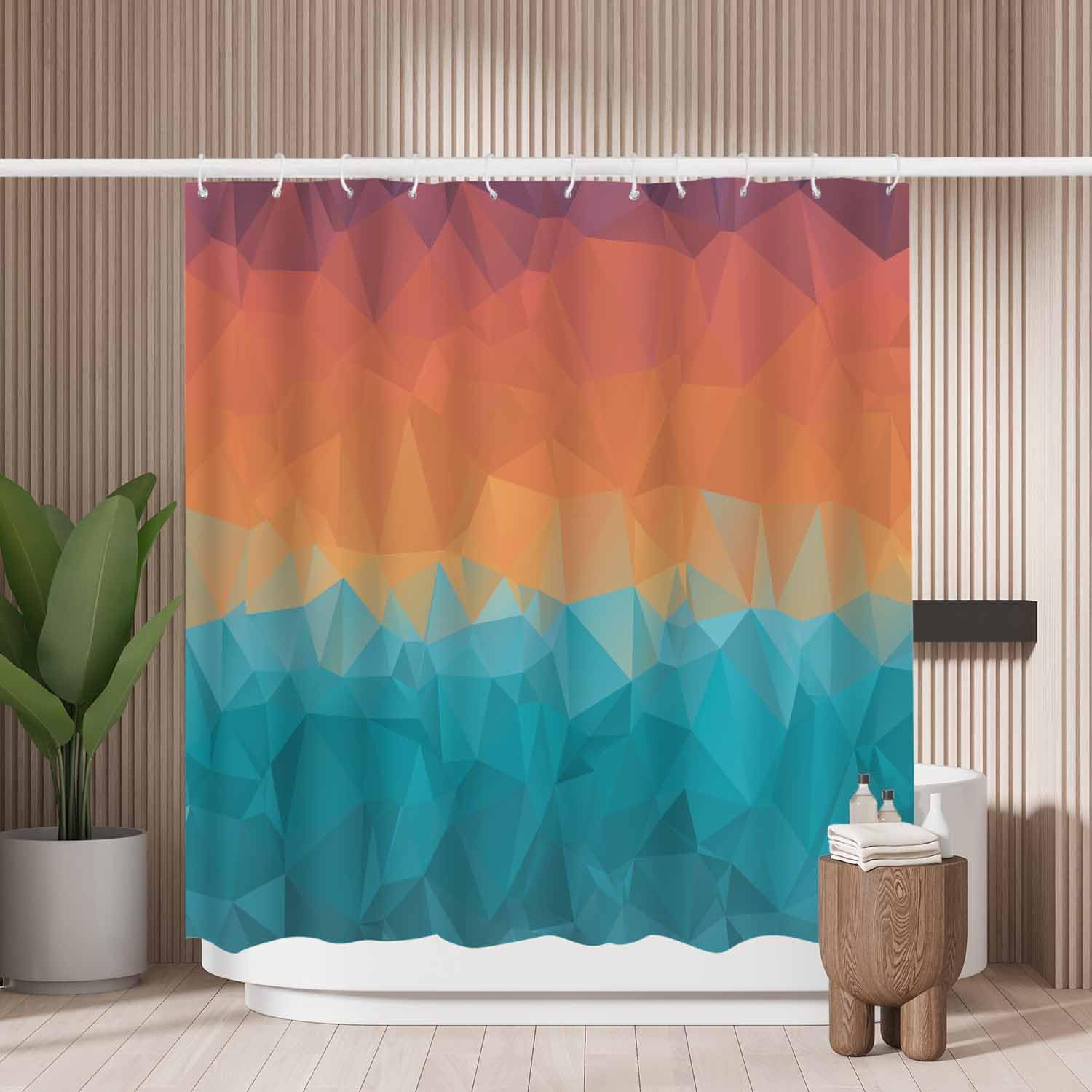 Blue & Orange Geometric Shower Curtain – Mold Resistant Fabric