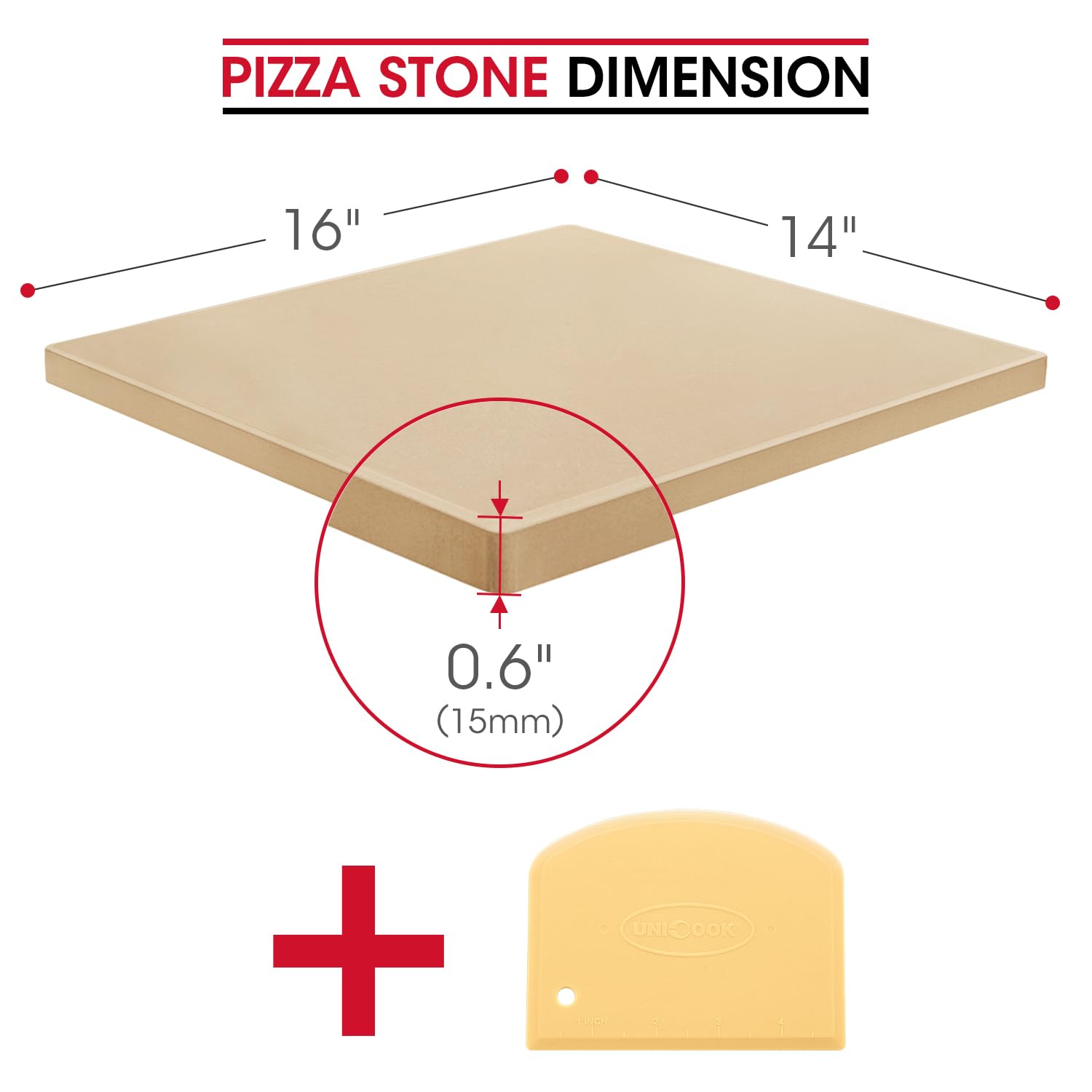 Unicook Cordierite Pizza Stone | 40.6 x 35.5 cm Heavy Duty Baking Stone