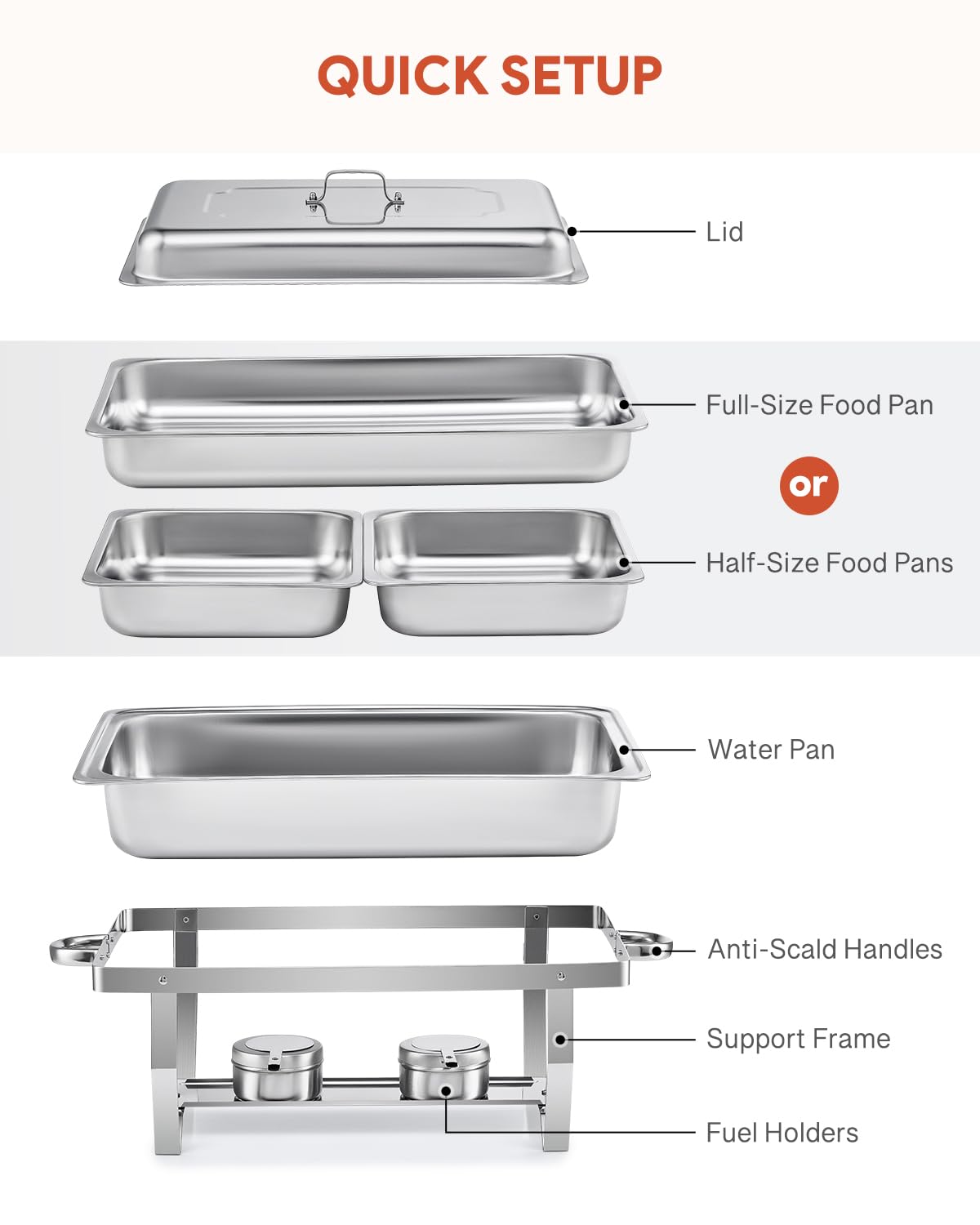 Wilprep 9L Chafing Dish Buffet Set | 2 Pack Stainless Steel Food Warmers