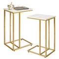 Aibiju C-Shaped Side Table Set of 2 | White Faux Marble and Gold