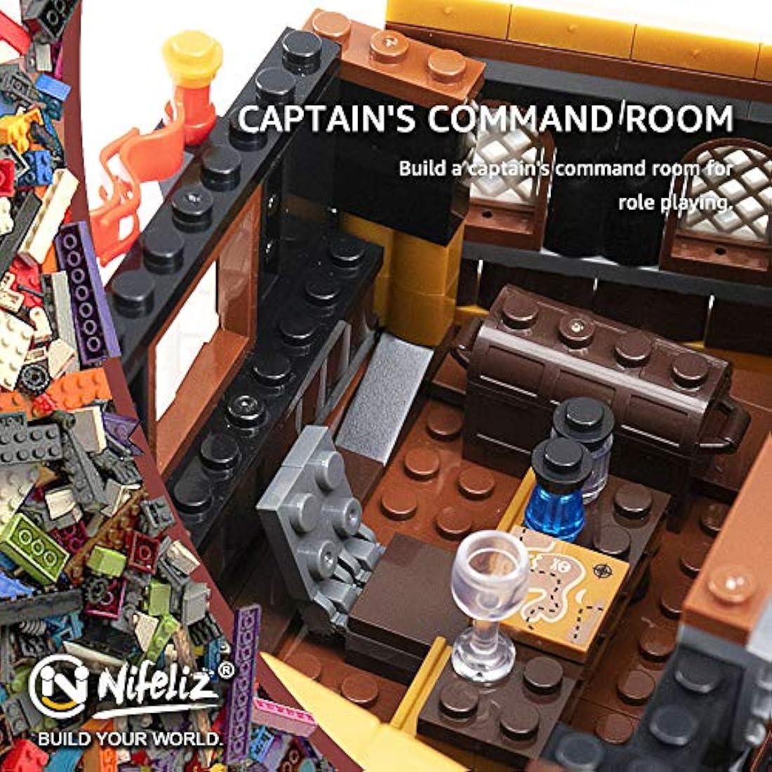 Nifeliz Black Pirate Ship Building Blocks Model Kit - 1334 Pieces