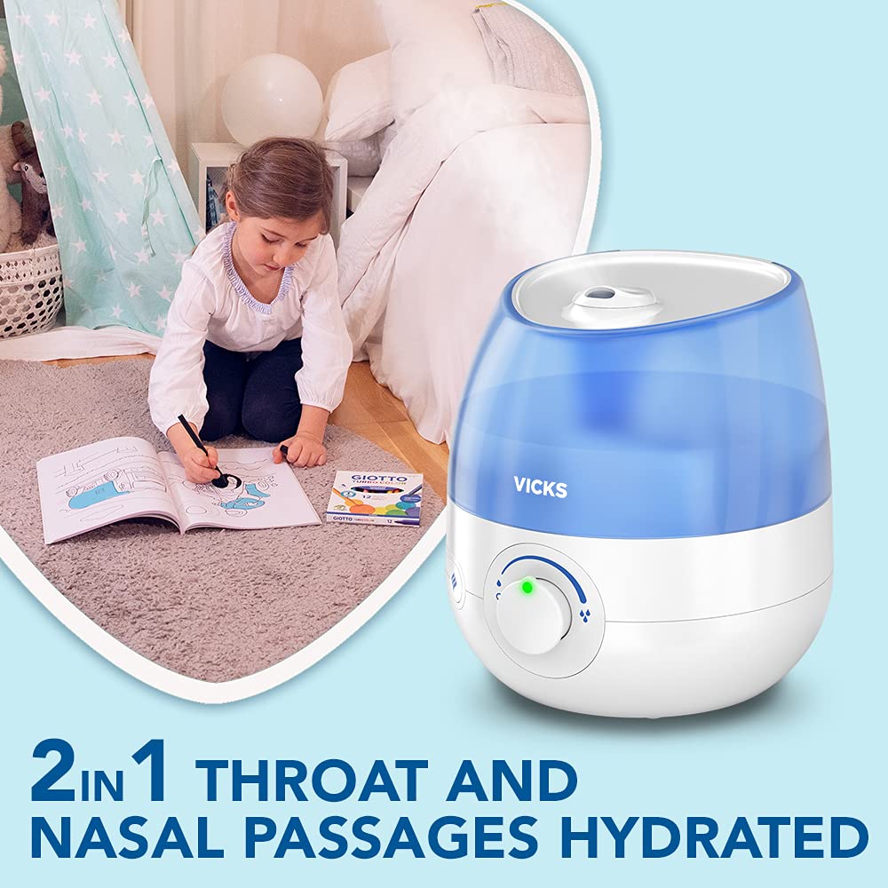 Vicks Mini Cool Mist Ultrasonic Humidifier | 1.8L Tank for Bedrooms