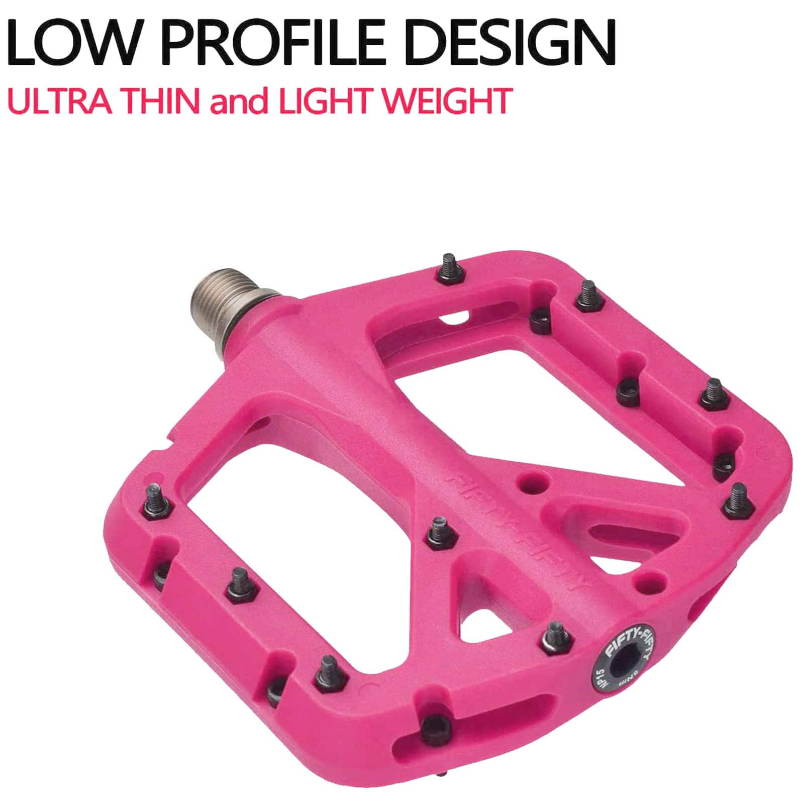 FIFTY-FIFTY MTB Pedals – Nylon Composite 9/16" Wide Flat Platform (Pink)