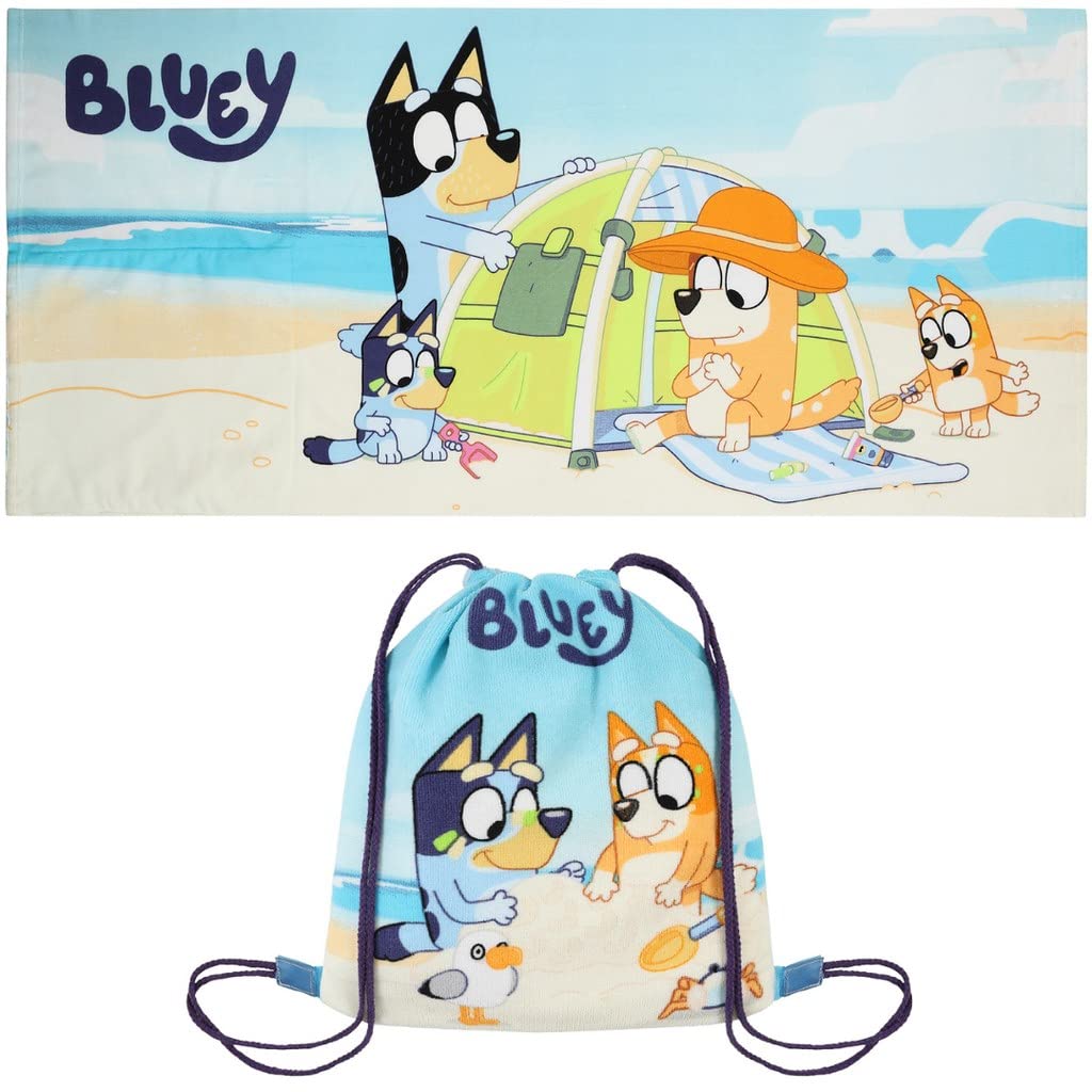 Bluey & Bingo Kids Fold Away Beach Towel Bag | 2-in-1 Swimming Towel
