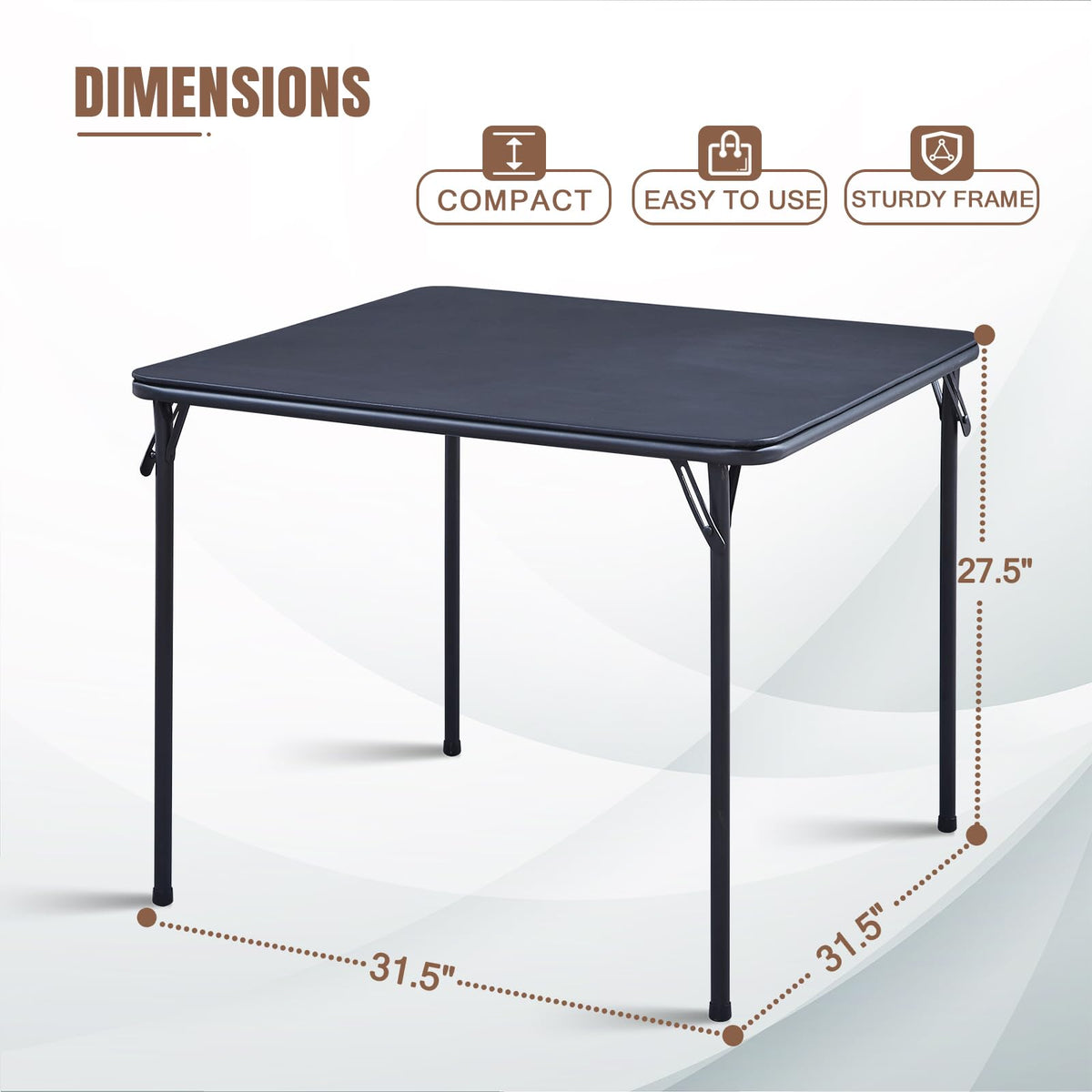 TAO ONE Square Folding Table 32x32 Small Card Table Foldable - Black