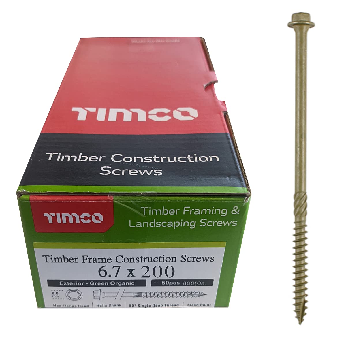 TIMCO Timber Screws – Hex Head Exterior Green 6.7 x 200mm – 50 Pack