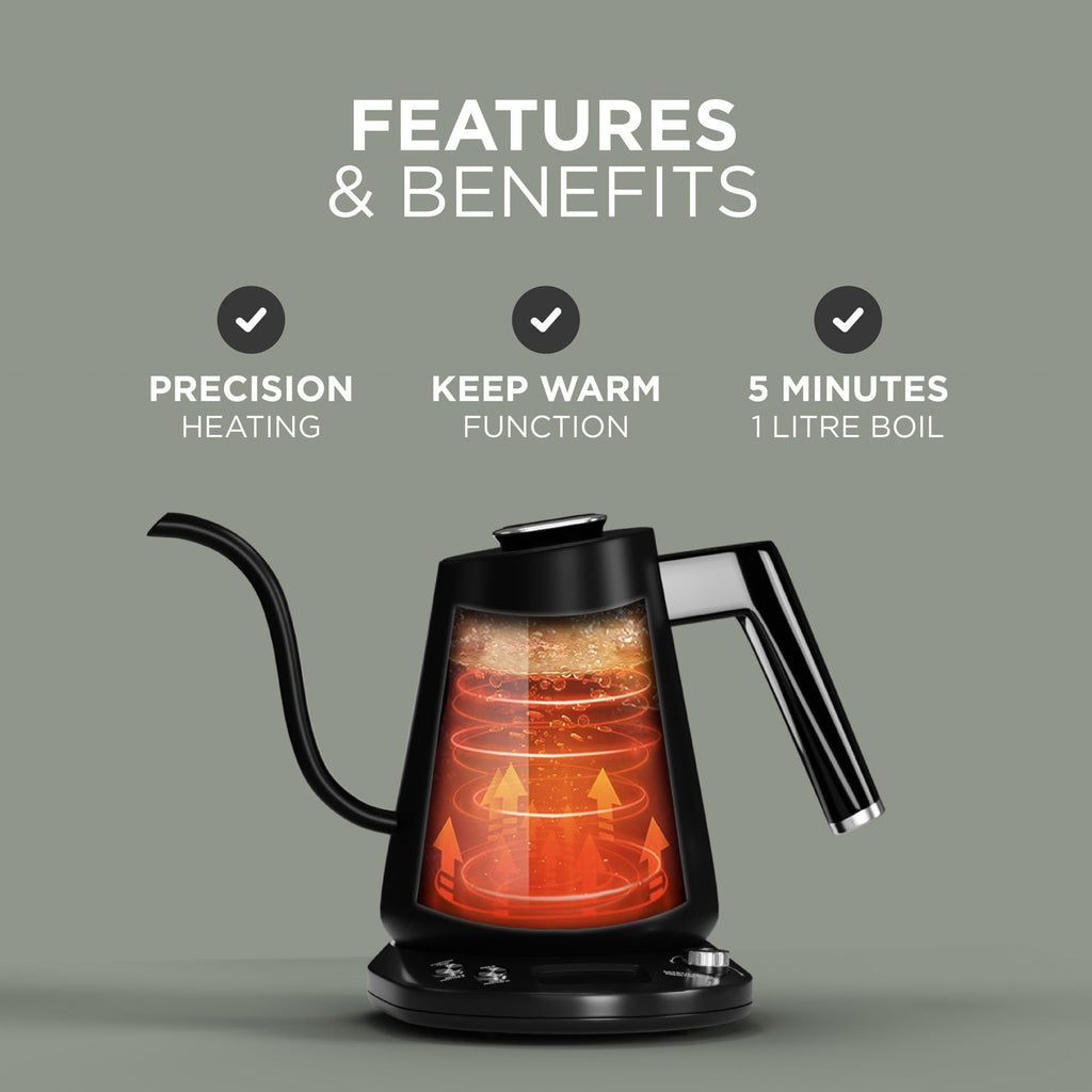 DMD Electric Gooseneck Kettle | 1L Pour-Over Coffee Kettle with Temp Control
