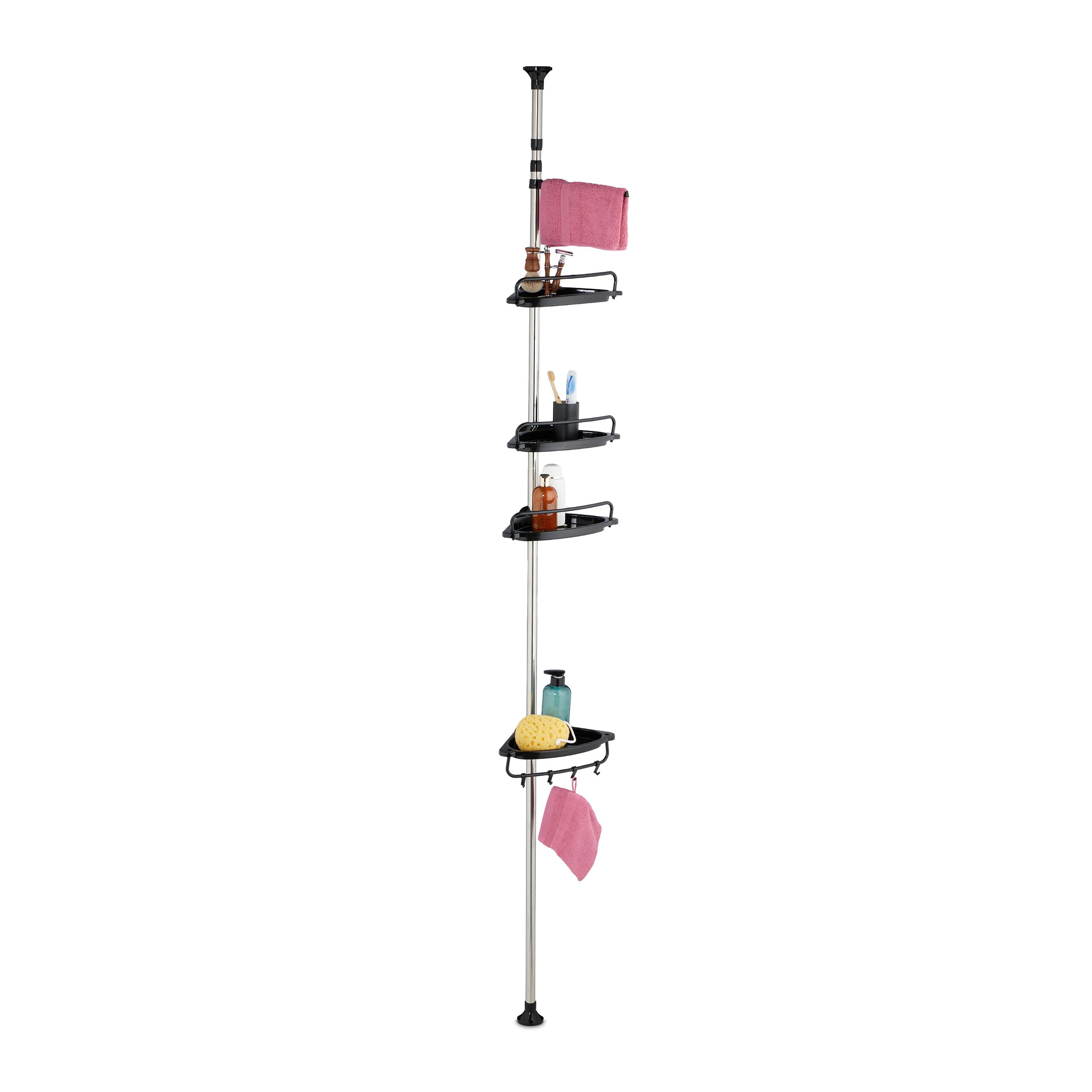 Relaxdays Telescopic Shower Caddy | No-Drill Corner Shelf, Black