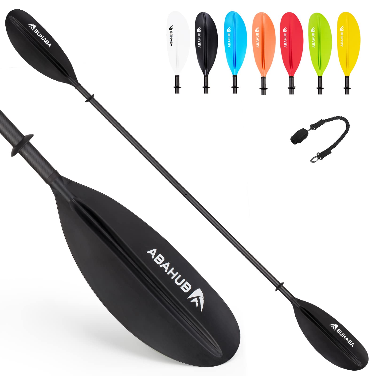 Abahub Carbon Fiber Kayak Paddle | 90.5 Inch Lightweight Oar with Leash