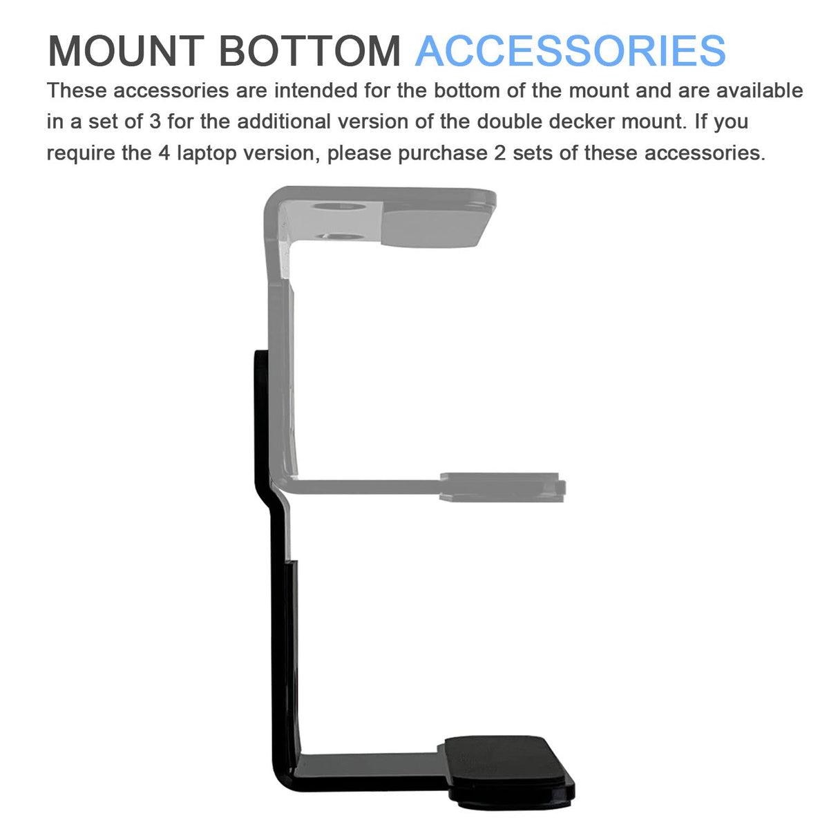 JEMACHE Under Desk Laptop Extra Mount, Metal Extra Holder Accessories for Triple or 4 Laptop Version Black - image 3